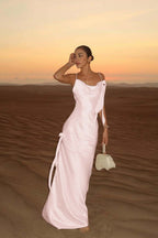 Spaghetti Strap Backless Mermaid Prom Dress With Pleated Hem