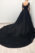 Bmbridal Black Long Sleeves A Line Wedding Reception Dress With Appliques