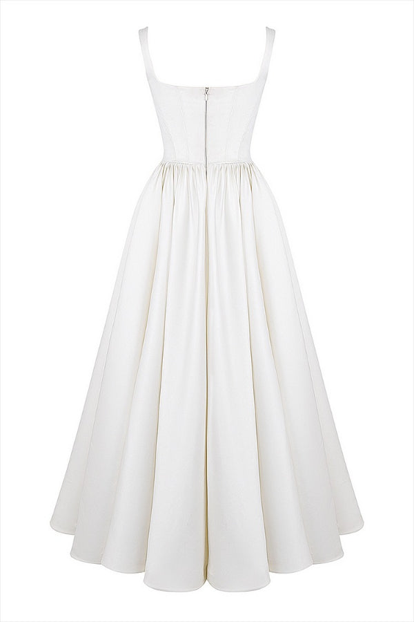 Robe longue à corset à bretelles larges unie - Blanc