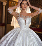 Elegant Satin Long Princess Wedding Dress With Sleeves And Sweetheart Neckline