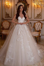 Charming Bateau Floor Length Tulle A Line Wedding Dress With Lace Appliques