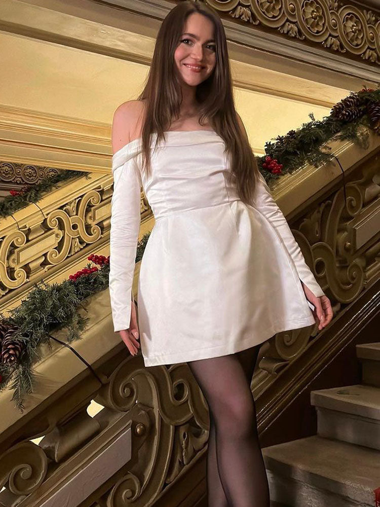 TARUXY Off Shoulder Sexy Evening Dresses For Women Solid High Waist A-line Dress 2024 Holiday Casual Elegant Party Dresses Lady