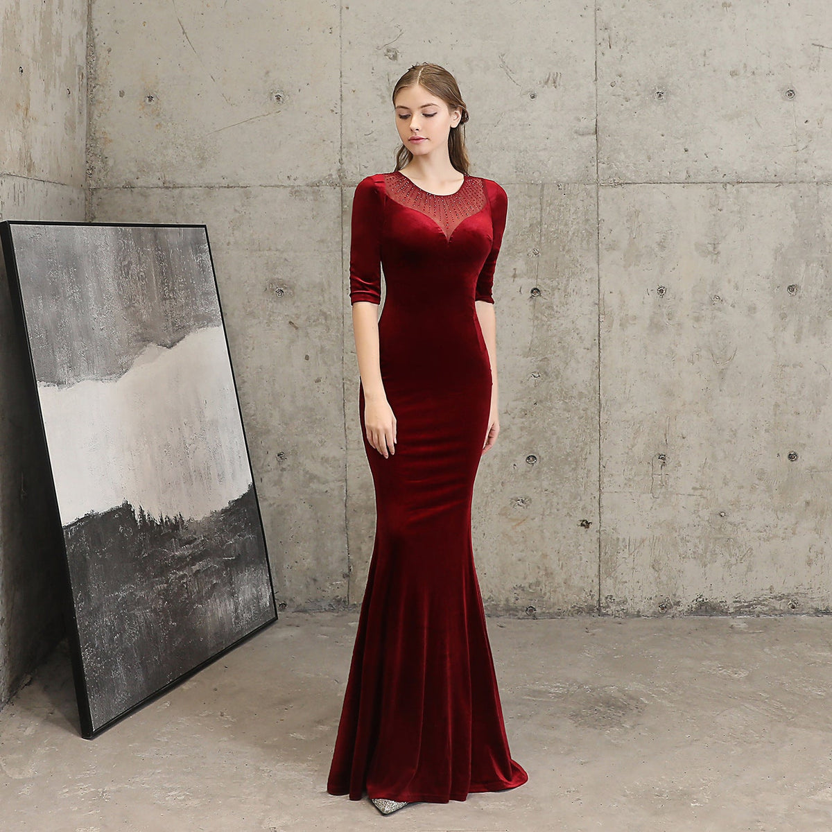 Abito da sera a coda di pesce Donna Alta Gamma Elegante Cocktail Riunione Annuale Elegante Regina in Velluto Nero