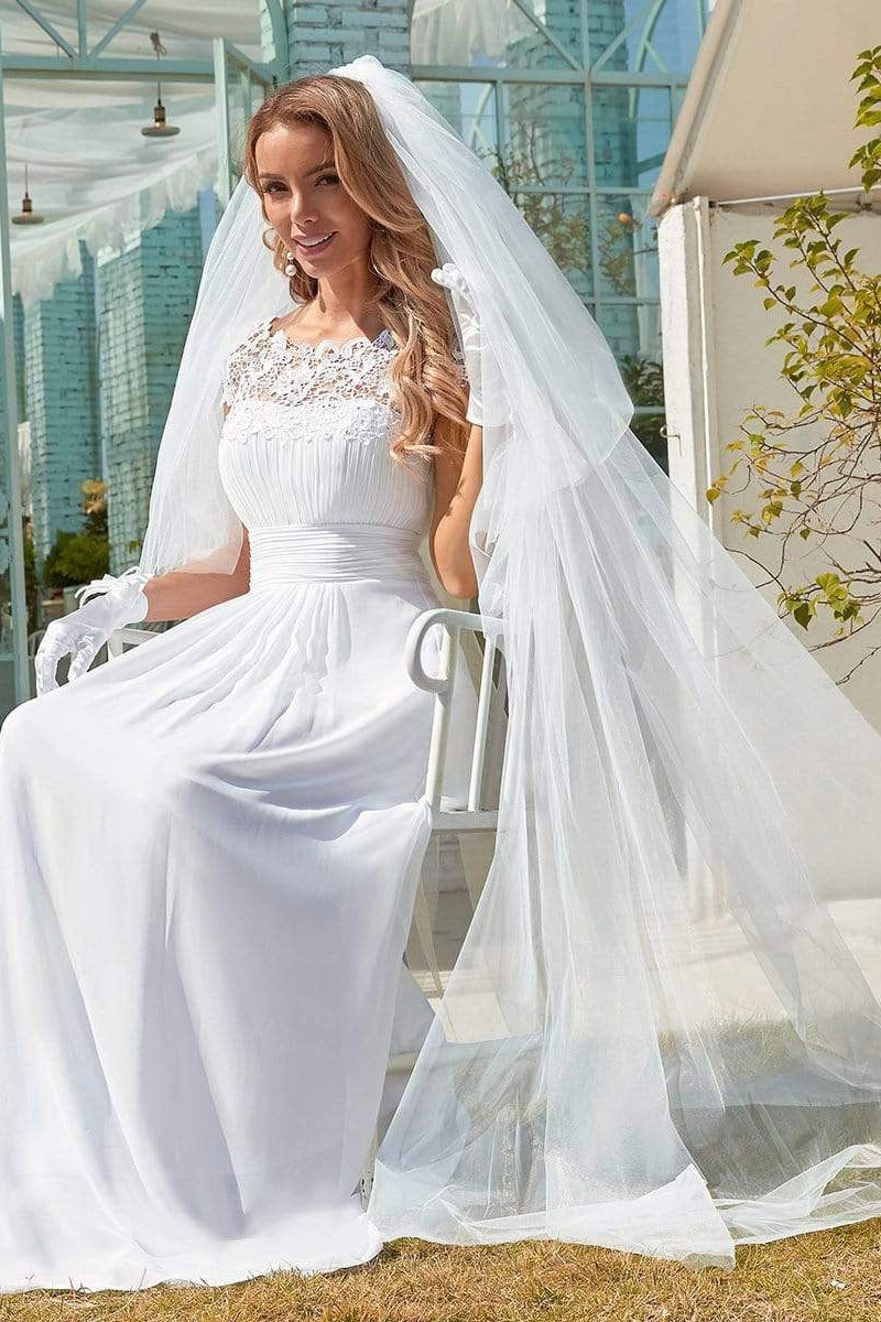Chiffon White Wedding Dress With Appliques Elegant Bridal Gown