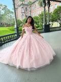Vestido de Baile Rosa Bonito com Apliques de Tule Vestido de Gala para Quinceanera Vestido de Aniversário Y7476