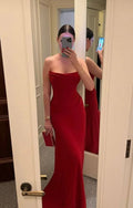 Vestido de Festa Vermelho Sereia Sexy Longo Sem Alças Y7595