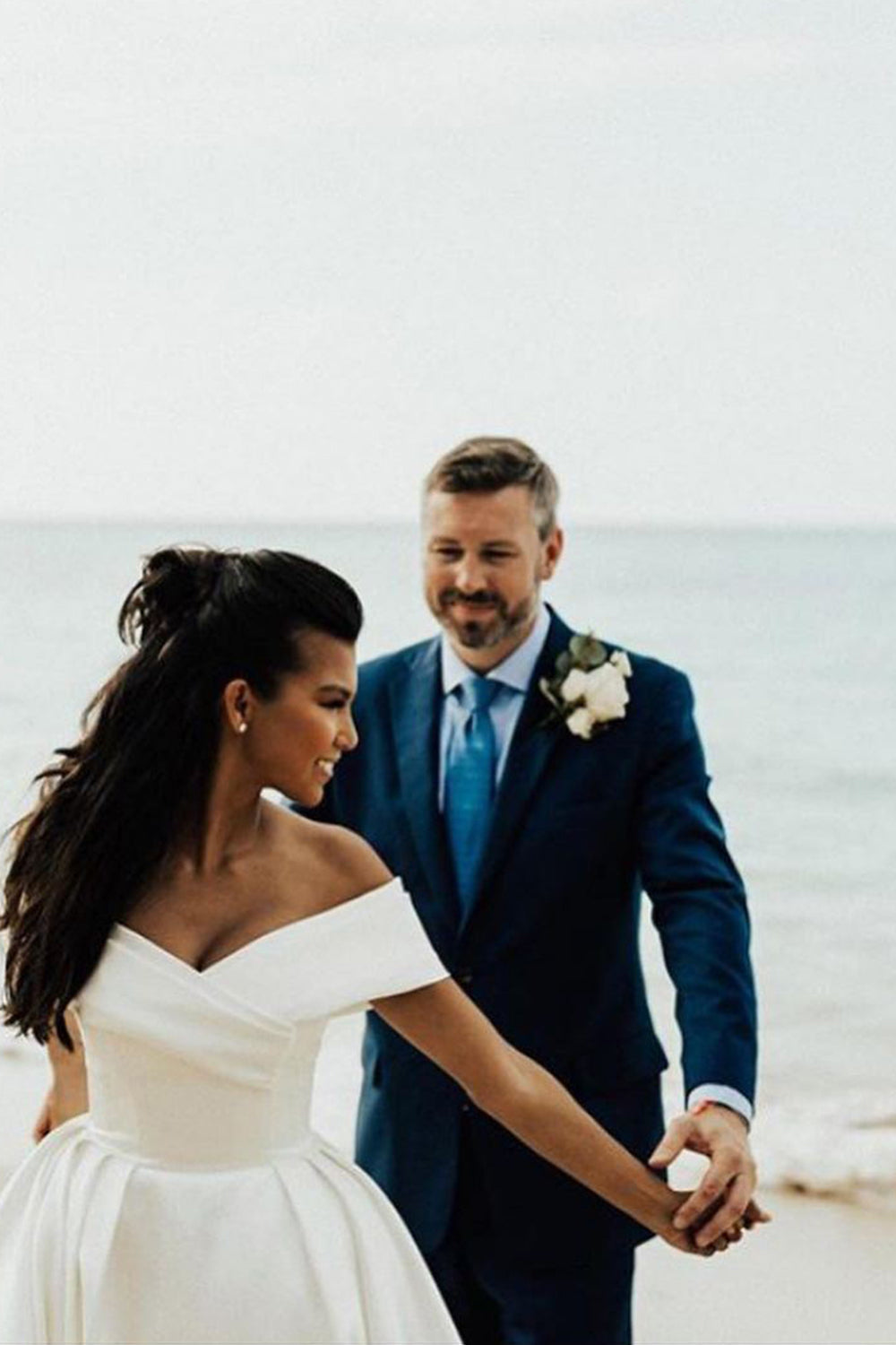 Chic White Off The Shoulder Ball Gown Wedding Dress With Lace