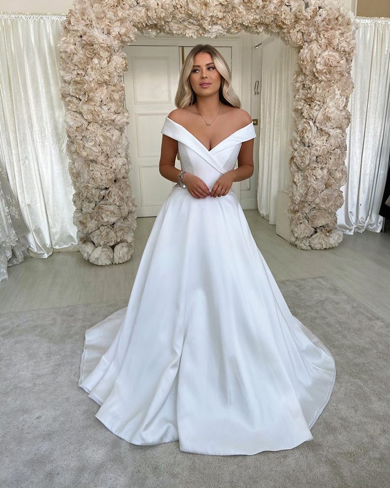 Gorgeous Satin Long A Line Off The Shoulder Wedding Dress
