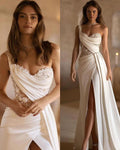 Cream Color Sweetheart One Shoulder Split Long Wedding Dress
