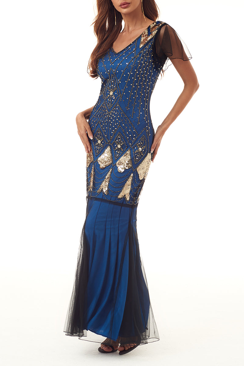 Vestidos de noite formais elegantes com fecho e decote em V