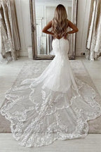 Long Mermaid Sleeveless Wedding Dress With Lace Appliques