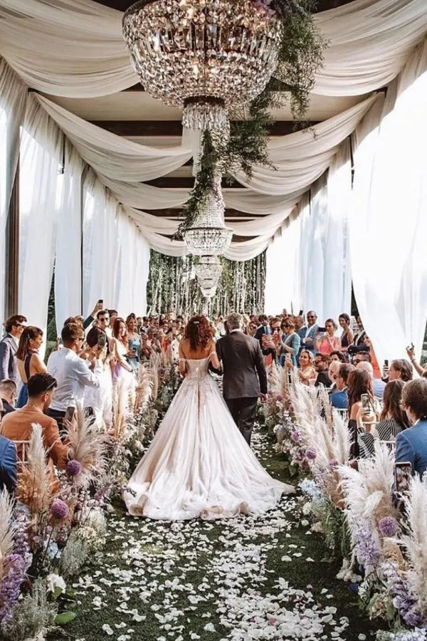Chic A Line Off The Shoulder Lace Tulle Wedding Dress