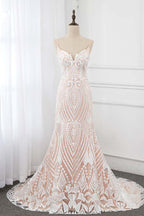 BMbridal Ivory Wedding Dress Spaghetti Straps V Neck Appliques Sleeveless Gown