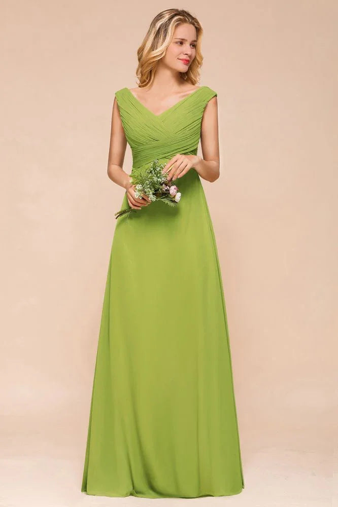 Cap Sleeve Aline Bridesmaid Dress Green Long Simple Maid of Honor Dress
