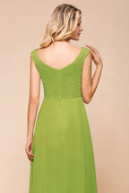Cap Sleeve Aline Bridesmaid Dress Green Long Simple Maid of Honor Dress