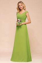 Cap Sleeve Aline Bridesmaid Dress Green Long Simple Maid of Honor Dress