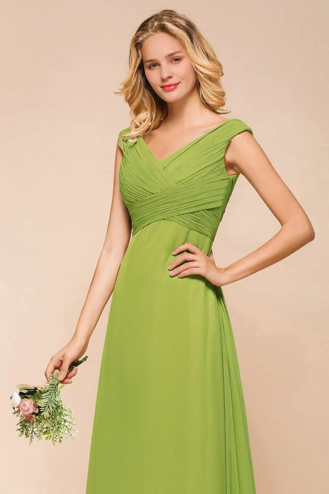 Cap Sleeve Aline Bridesmaid Dress Green Long Simple Maid of Honor Dress