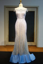Cap Sleeves Floor Length Mermaid Beading Prom Dresses with Crystals