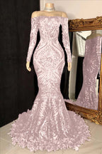 Custom Made Burgundy Sequin Mermaid Prom Dress With Long Sleeves And Feathers
