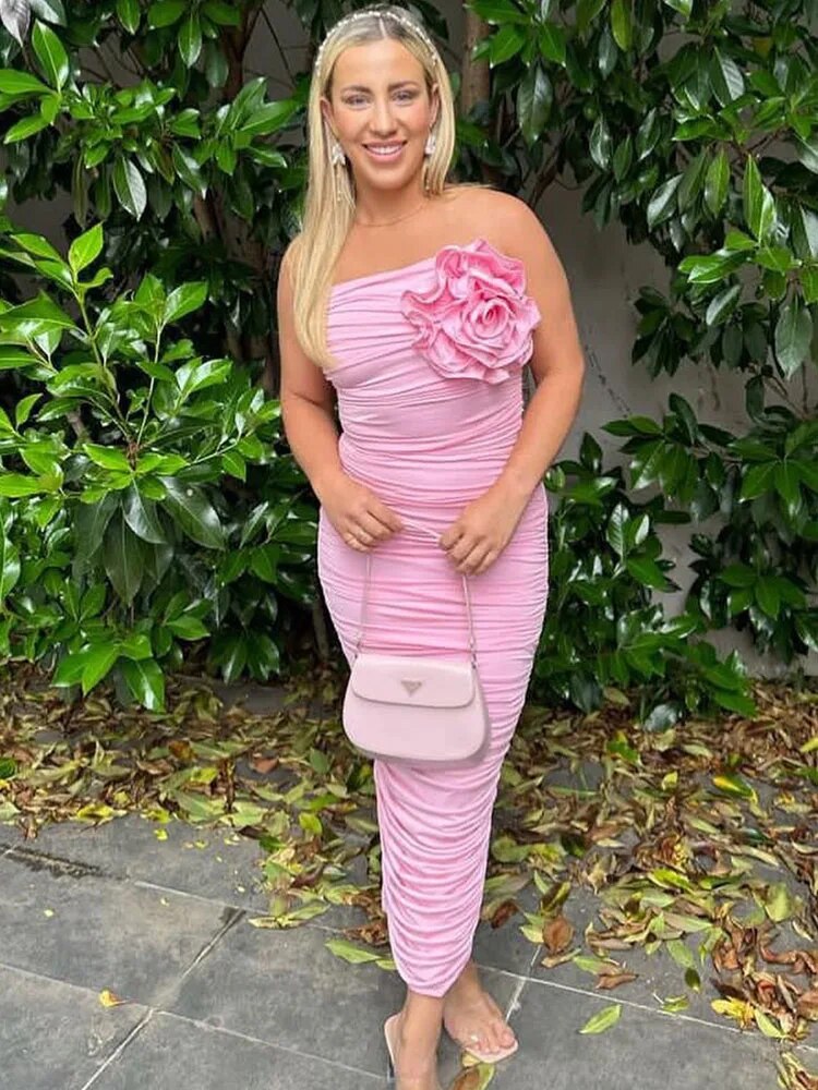 Abito bodycon a fiori TARUXY per donna, spalle scoperte, pieghe, sexy senza schienale, tubino donna per spiaggia, casual, vacanze e serate