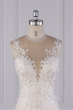 BMbridal Jewel Tulle Lace Mermaid Wedding Dress With Appliques Sleeveless