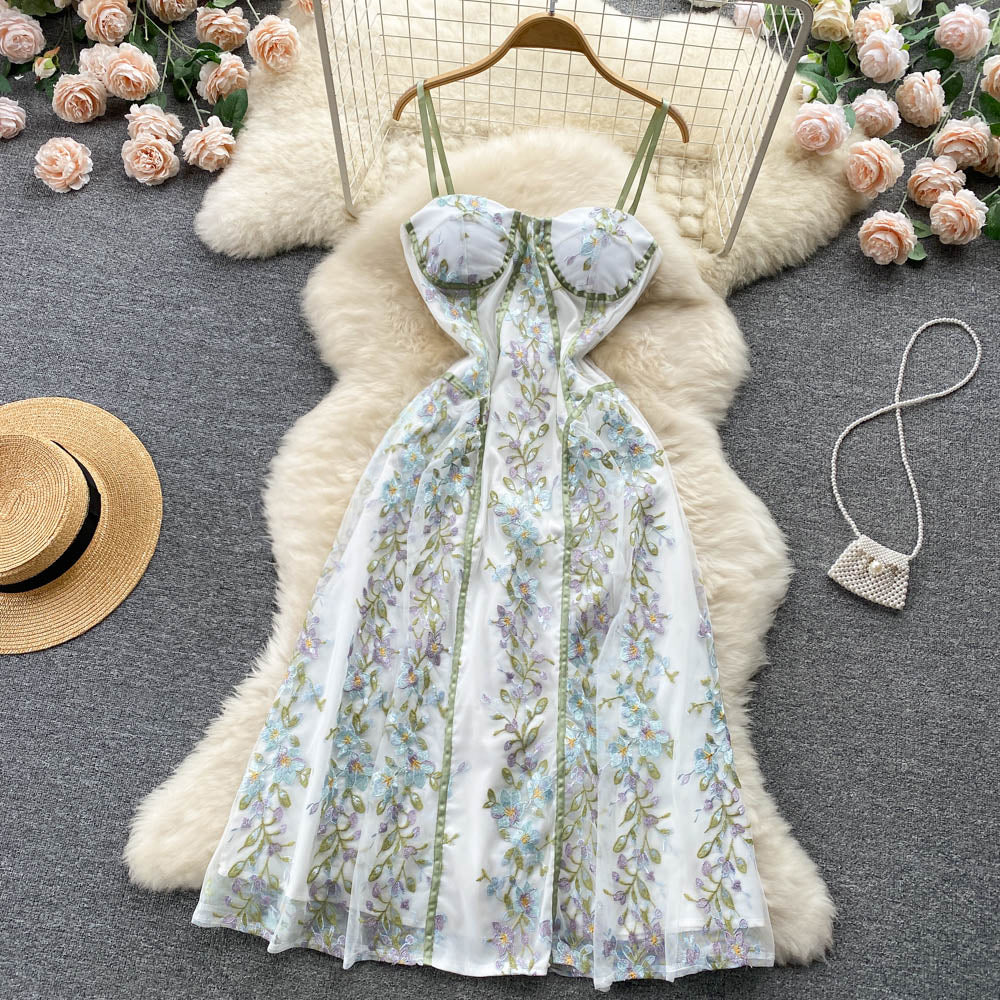 Sexy A-Linie Spaghettiträger Blumenkleid Damen Abendkleid P150 