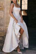 Robe longue à corset à bretelles larges unie - Blanc