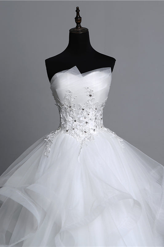 Gorgeous Strapless Tulle Aline Wedding Dress With Appliques And Beading