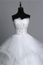 Gorgeous Strapless Tulle Aline Wedding Dress With Appliques And Beading