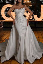 Sweetheart Mermaid Wedding Dress With Beads Rhinestones Satin Backless Strapless