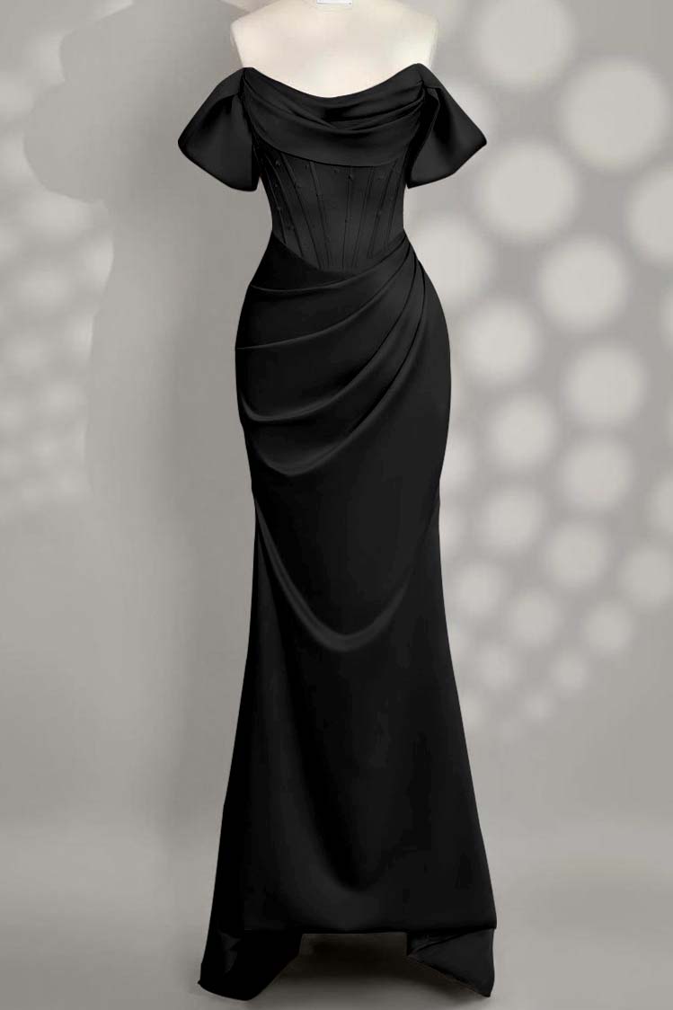 Off The Shoulder Sleeveless Mermaid Long Prom Dress With Pleated Custom Color