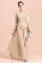 BMbridal Champagne Long Chiffon Mother of the Bride Dress Two Pieces With Jacket