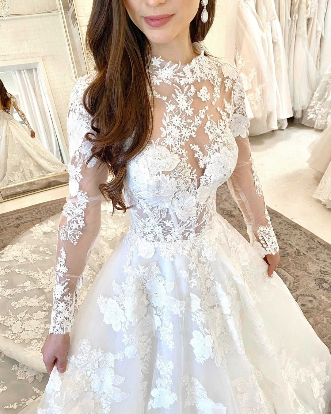 Vintage Open Back Long A Line High Neck Wedding Dress With Lace Sleeves