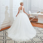 Charming V Neck Wide Straps Deep Floor Length A Line Tulle Wedding Dress