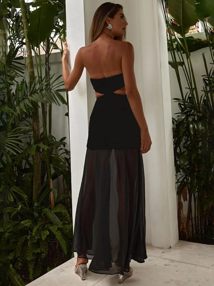TARUXY Abito Midi in Maglia con Spacco per Donna Sexy con Fiocco e Fascia Bodycon Scollato Spalle Scoperte Femminile Elegante Senza Schienale per Serata Signora