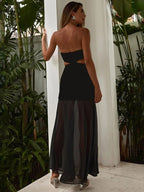 TARUXY Abito Midi in Maglia con Spacco per Donna Sexy con Fiocco e Fascia Bodycon Scollato Spalle Scoperte Femminile Elegante Senza Schienale per Serata Signora