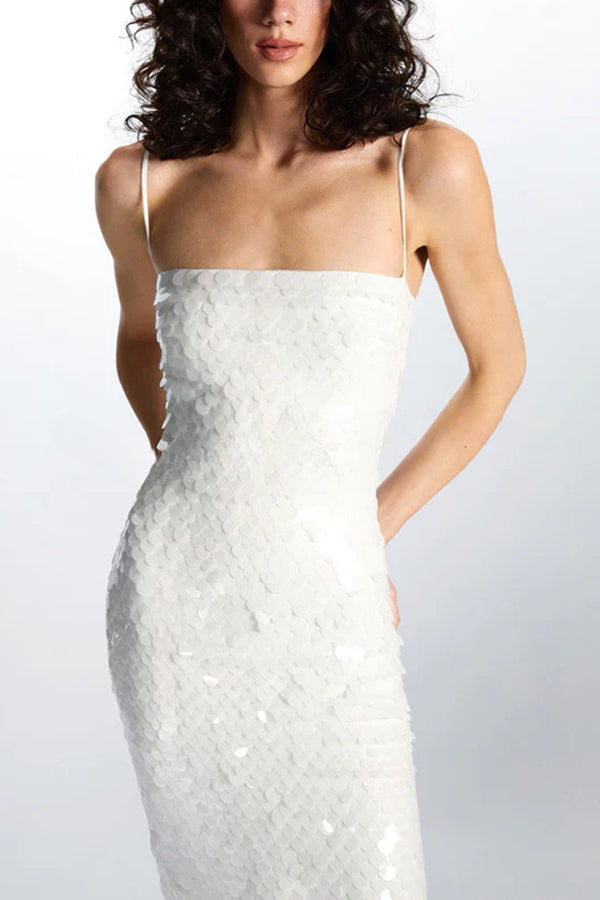 Abiti midi per feste di compleanno con spalline sottili e lustrini brillanti glamour