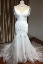 Shimmy High Neck Mermaid Wedding Dress With Beading And Tassels