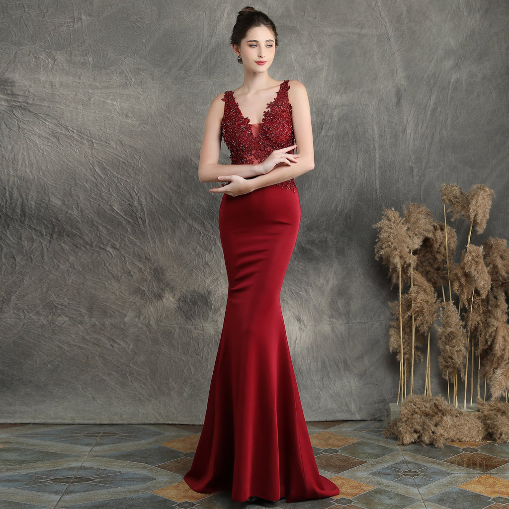 Feito à mão apliques frisado torrada roupas noiva longa apreciação jantar fino-ajuste fishtail vestido de noite de casamento vestido formal
