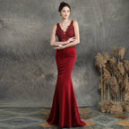 Feito à mão apliques frisado torrada roupas noiva longa apreciação jantar fino-ajuste fishtail vestido de noite de casamento vestido formal
