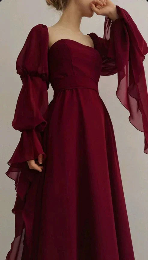Vestido de Baile Vintage Romântico em Linha A Borgonha Vestido de Noite Y7583