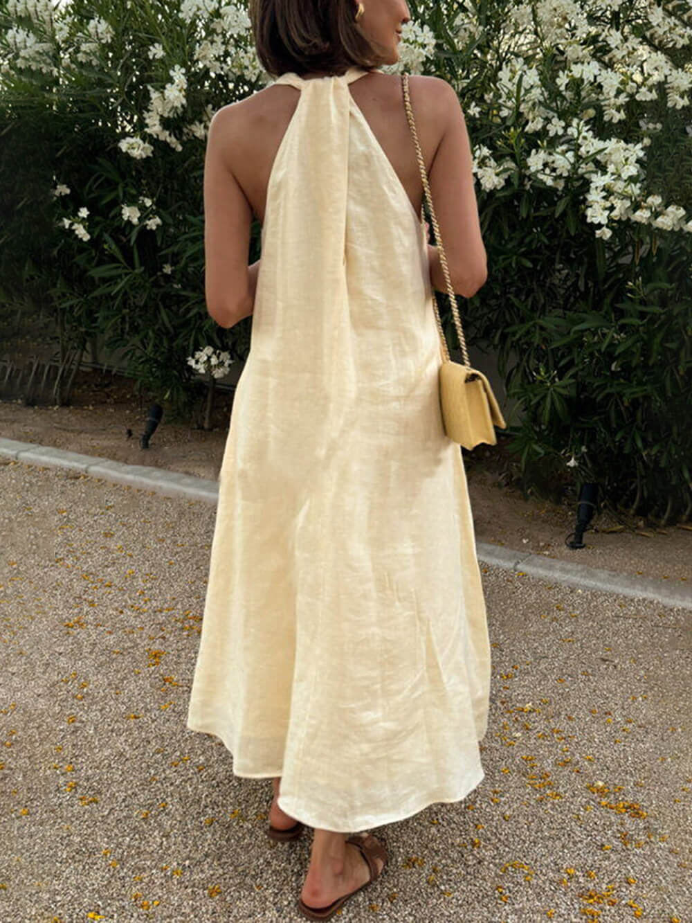 Vestito Midi A-Line con Taschino Posteriore Ritorto Stile Vacanza