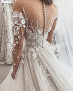 Beautiful Sweetheart Long Sleeve Tulle A Line Wedding Dress With Appliques Lace