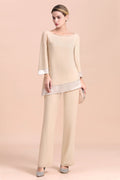 BMbridal Chic Round-Neck Champagne Chiffon Mother of Bride Jumpsuit Online