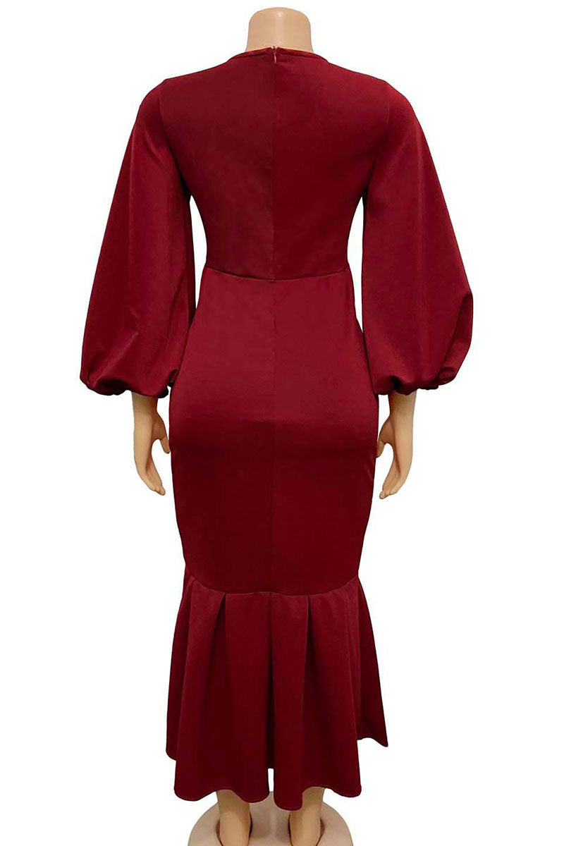 Elegantes, solides Patchwork-Abendkleid mit V-Ausschnitt (4 Farben) 