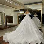 Romantic Off The Shoulder Long Ball Gown Wedding Dress With Sequins
