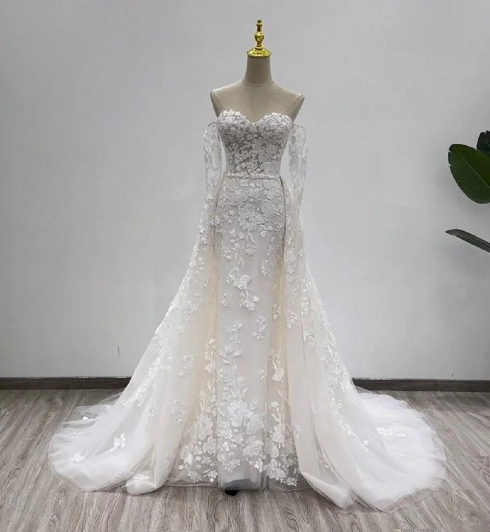 Mais novo vestido de casamento sereia 2 em 1 decote em coração com detalhe personalizado vestidos de noiva vestidos de novias