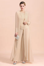 Champagne Long Chiffon Mother of the Bride Dress Two Pieces With Jacket