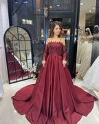 Charming Floor Length Strapless Long Sleeves A-Line Satin Wedding Dress with Ruffles