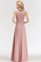 Charming Halter Sleeveless Ruffled Chiffon Bridesmaid Dresses Aline Evening Maxi Gown